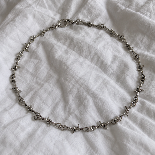 Y2K Barbed Wire Chain Necklace Silver Goth Grunge Unisex Stainless