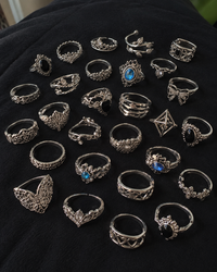 Gothic Stackable Ring Set Cross Heart Star Silver Adjustable Bundle