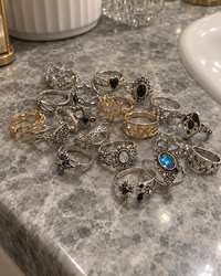 Gothic Stackable Ring Set Cross Heart Star Silver Adjustable Bundle
