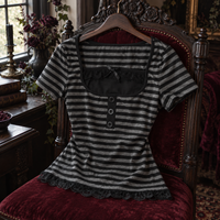 Gothic Y2K Striped Bow Crop Top