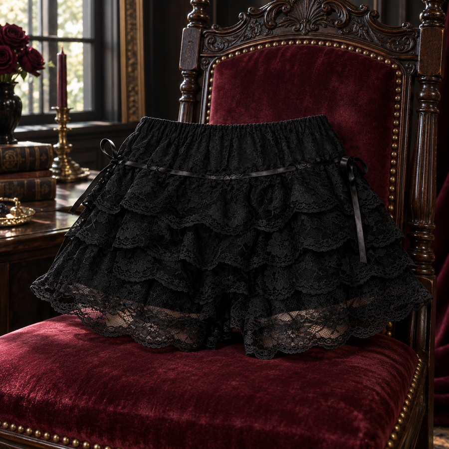 Black Lace Ruffle Shorts