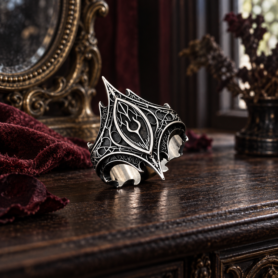 Open Gothic Ring in Black and Silver