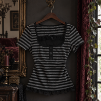 Gothic Y2K Striped Bow Crop Top