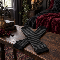 Black and Gray Striped Fingerless Arm Warmers