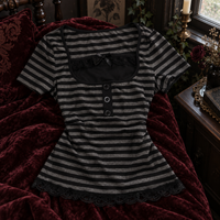 Gothic Y2K Striped Bow Crop Top